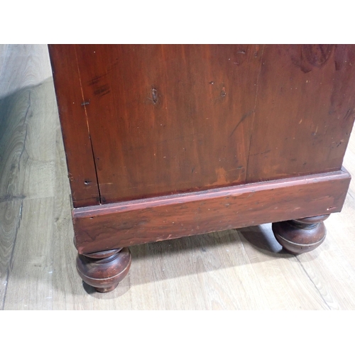 1 - A Victorian walnut veneered Chest of two short and three long drawers mounted on turned supports 3ft... 