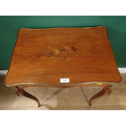 113 - A mahogany and marquetry inlaid Occasional Table with brass mounts on cabriole supports 2ft 5in H x ... 