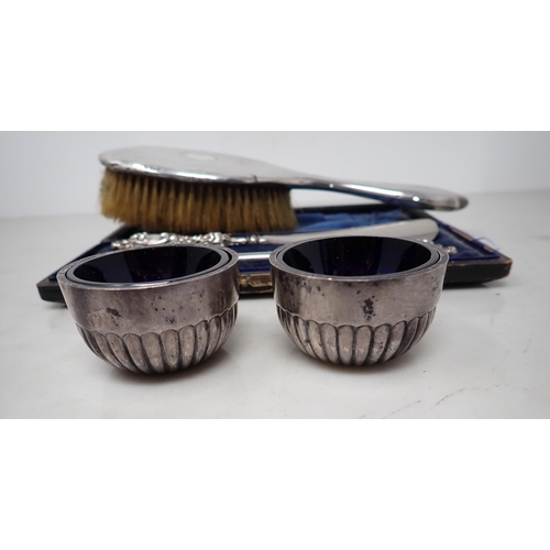 141 - A pair of Victorian silver circular Salts, semi-fluted with blue glass liners, Sheffield 1888, maker... 