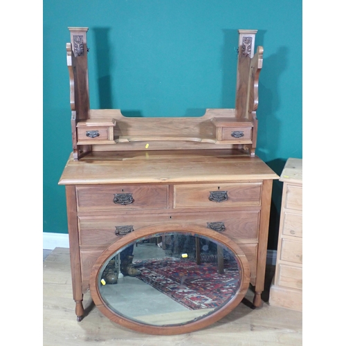 15 - A pine Desk fitted eight drawers on plinth base 3ft 11in W and a walnut Dressing Chest, 3ft 6in W