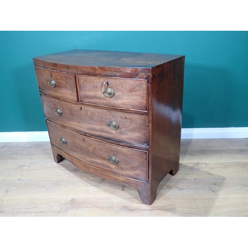 16 - A 19th Century mahogany bowfront Chest of two short and two long drawers, 2ft 11in W