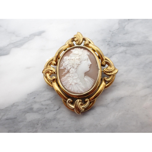 178 - A Victorian carved shell Cameo swivel Brooch of bust in profile with woven panel to reverse, in intr... 