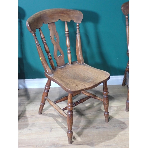 24 - A set of six antique ash and elm Kitchen Chairs with pierced splat backs