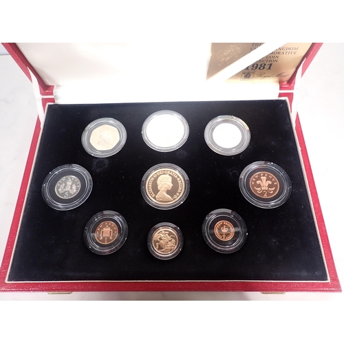 241 - QEII Royal Mint 1981 Commemorative Proof Coin Collection - 9 Coins, ½p - Gold Five Pounds (includes ... 