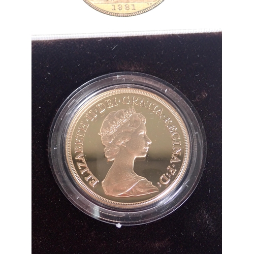 247 - QEII, 1981 Gold Proof Five Pounds, in tan case of issue, with COA