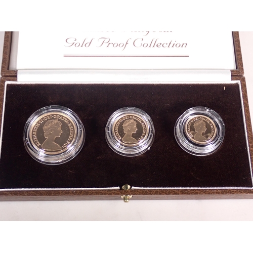 250 - QEII, Royal Mint 1983, three piece Gold Proof Coin Set, ½ Sovereign, Sovereign and Double Sovereign,... 