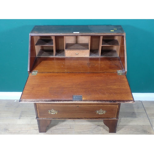 317 - An Edwardian mahogany and inlaid Bureau fitted three drawers 3ft H x 2ft 6in W