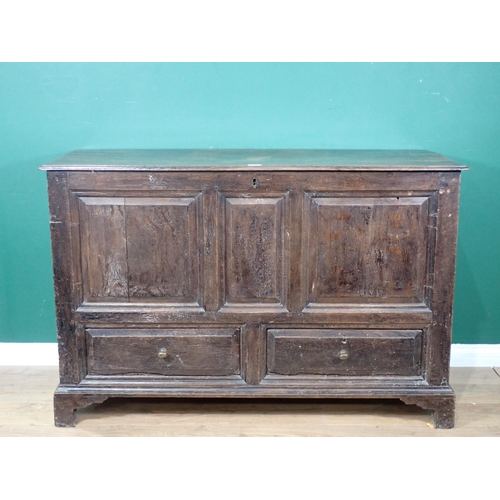 325 - An 18th Century panelled oak Mule Chest fitted two drawers 4ft 9in W x 3ft 2in H