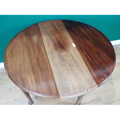 33 - A mahogany dropleaf Table with oval top on turned supports and pad feet, 3ft 5in open x 3ft 2in