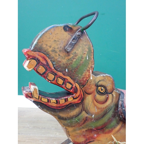 34 - An antique carved and painted Fairground Hippo from a Merry go Round 3ft 2in L x 2ft 9in H