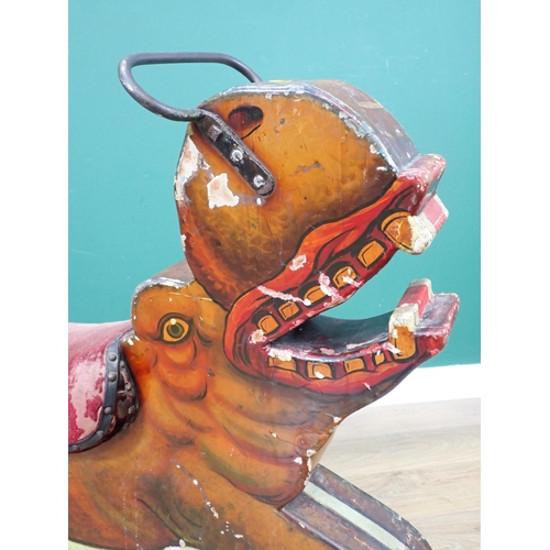 34 - An antique carved and painted Fairground Hippo from a Merry go Round 3ft 2in L x 2ft 9in H