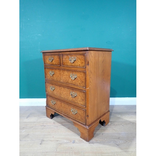 347 - A reproduction burr walnut Chest of two short, three long drawers on bracket feet. 2ft 4in H x 2ft W... 