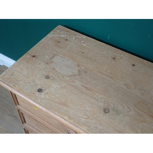 35 - A low pine Chest of six drawers with shaped base, 4ft 4in W x 2ft H x 1ft 4in deep