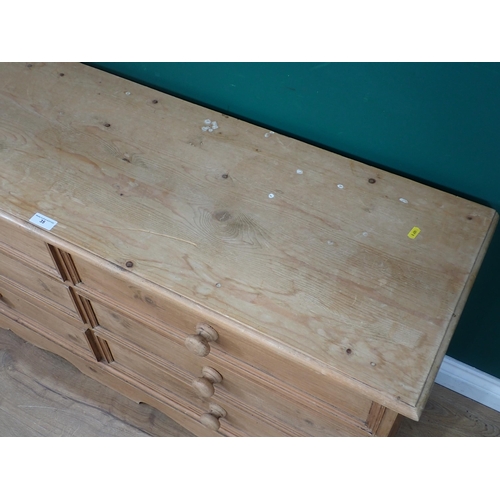 35 - A low pine Chest of six drawers with shaped base, 4ft 4in W x 2ft H x 1ft 4in deep