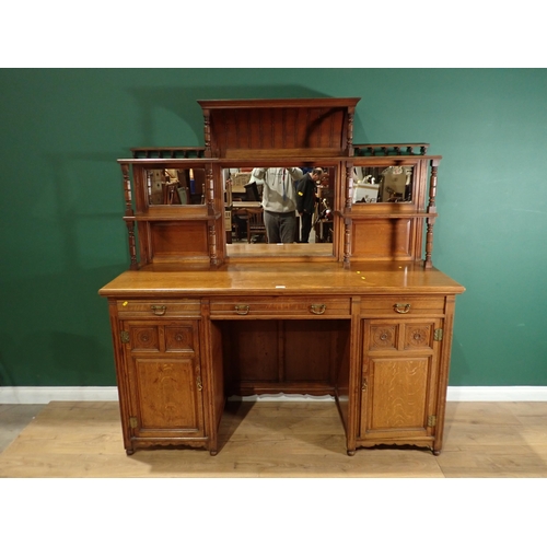 353 - A Victorian oak mirror back Sideboard fitted three frieze drawers above pair of cupboard doors 6ft 4... 