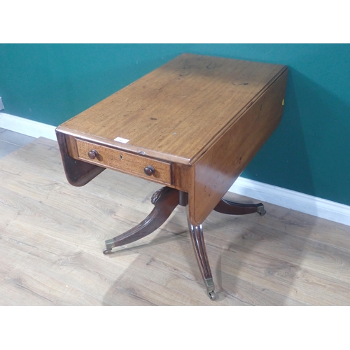 369 - A 19th Century mahogany Pembroke Table  fitted single end drawer mounted on quadruple splay base (on... 