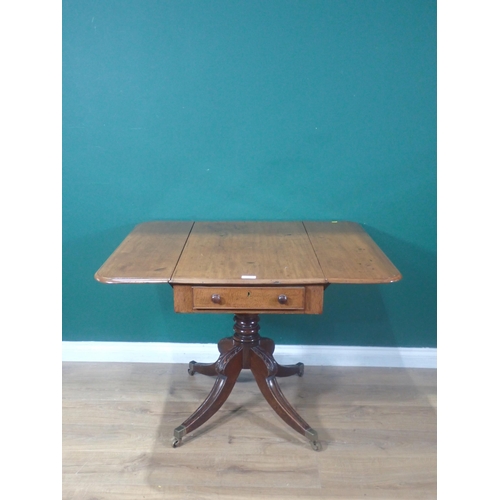 369 - A 19th Century mahogany Pembroke Table  fitted single end drawer mounted on quadruple splay base (on... 