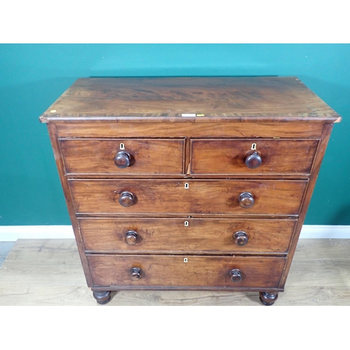 393 - A 19th Century mahogany Chest of two short and three long drawers on turned supports 3ft 7in H x 3ft... 