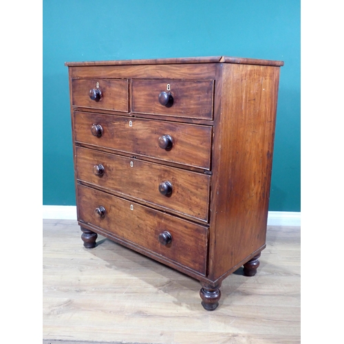 393 - A 19th Century mahogany Chest of two short and three long drawers on turned supports 3ft 7in H x 3ft... 