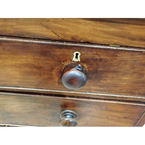 393 - A 19th Century mahogany Chest of two short and three long drawers on turned supports 3ft 7in H x 3ft... 