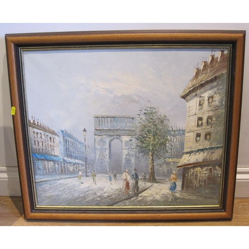 405 - CAROLINE BURNETT. Parisian street scene with figures, signed, oil on canvas, 20 x 24in