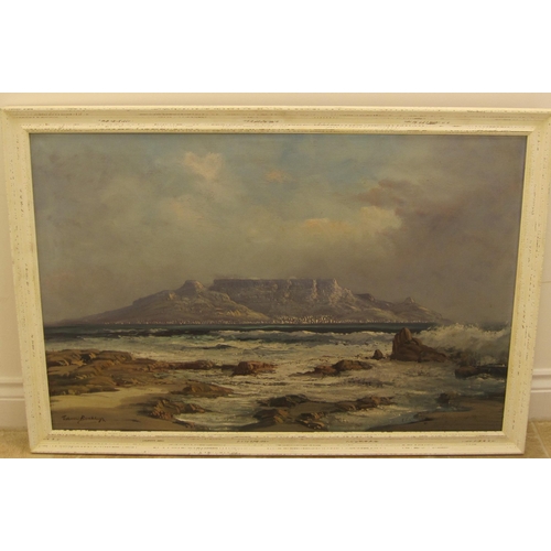 406 - JOHAN BONTHUYS. View towards Cape Mountain, signed, oil on canvas, 24 x 36in