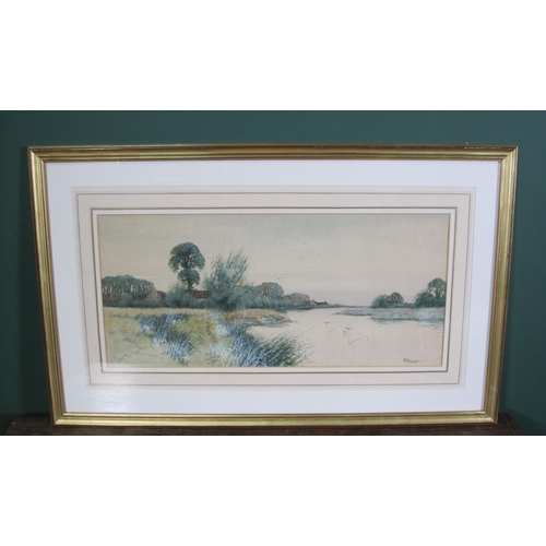 415 - FREDERICK GORDON FRASER. Fenland river landscape, signed, watercolour, 9½ x 21in; a watercolour of a... 