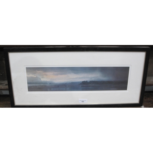 422 - NAOMI TYDEMAN, R.I. Coastal landscape, colour print, pencil signed and numbered 398/400, pl. 5¼ x 21... 