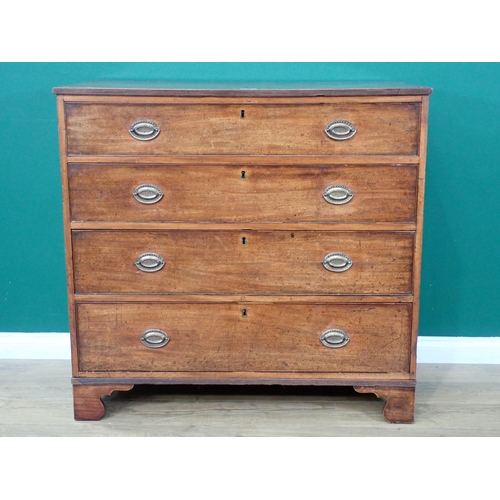 44 - A 19th Century mahogany Chest of two short and three long graduated drawers on bracket supports, 3ft... 