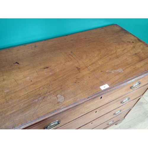 44 - A 19th Century mahogany Chest of two short and three long graduated drawers on bracket supports, 3ft... 