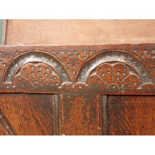 45 - A 17th Century oak Coffer with two plank lid above lozenge carved three panel front 3ft 11in W x 2ft... 