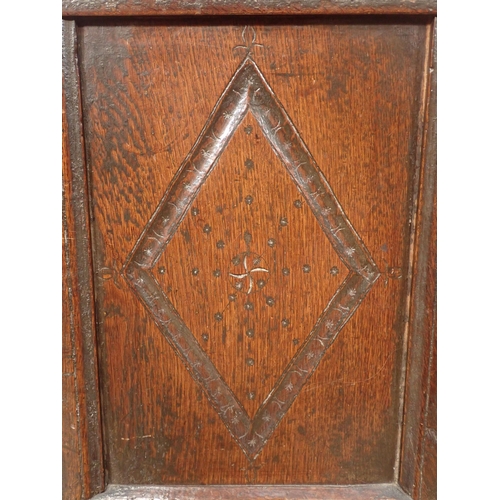 45 - A 17th Century oak Coffer with two plank lid above lozenge carved three panel front 3ft 11in W x 2ft... 