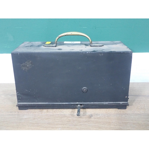 51 - A Negretti and Zambra, London, black metal cased Thermograph with brass handle, 11in