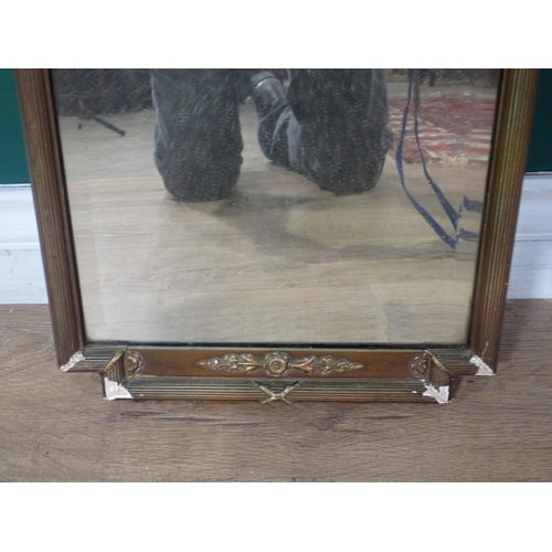 54 - A Regency style gilt framed Wall Mirror with print of farmers inset 2ft 9in H x 11in W