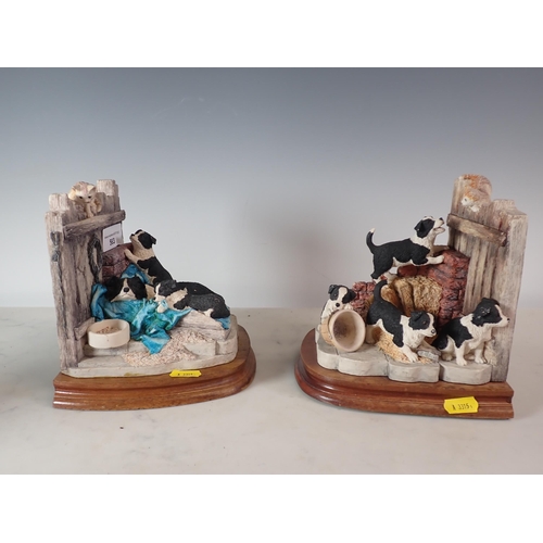 563 - A pair of Border Fine Art Border Collie Puppy and bitch Book Ends