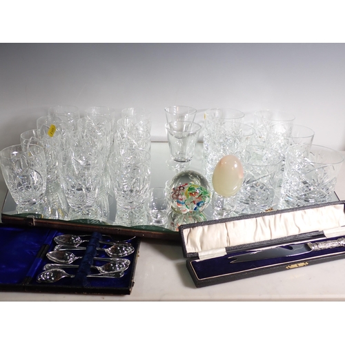 570 - A collection of cut glass Tumblers and Glasses, a Mirror, Teaspoons, etc.