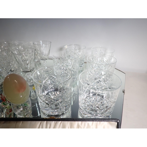 570 - A collection of cut glass Tumblers and Glasses, a Mirror, Teaspoons, etc.