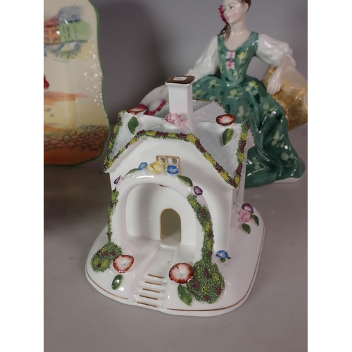 582 - A Royal Doulton figure of Elyse, a flambe Vase, a Doulton Plate and a Coalport pastille burner, 