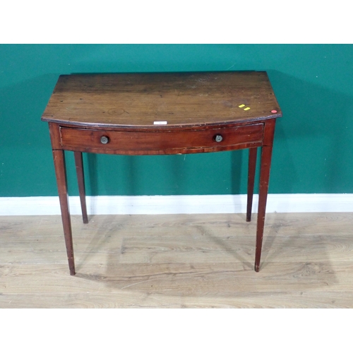 59 - A 19th Century mahogany bow fronted Side Table fitted single frieze drawer mounted upon square suppo... 