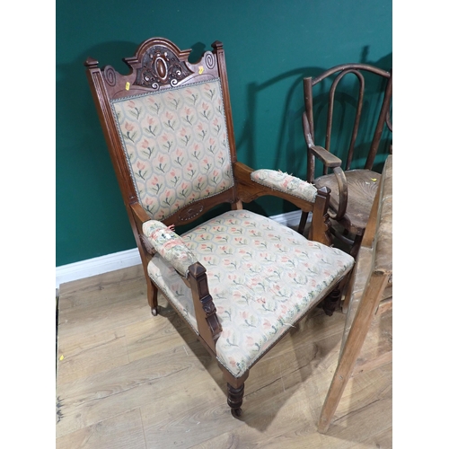 60 - A Victorian walnut framed open Armchair, two American style single Chairs A/F, a bentwood Elbow Chai... 