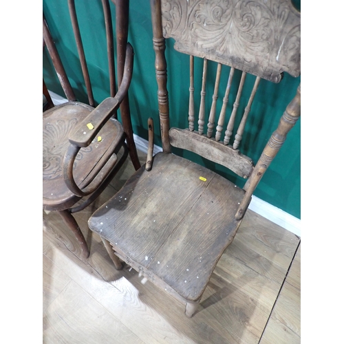 60 - A Victorian walnut framed open Armchair, two American style single Chairs A/F, a bentwood Elbow Chai... 