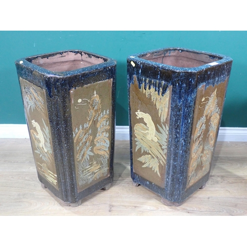 611 - A pair of Chinese style glazed Planters 2ft 2in H x 1ft 2in W