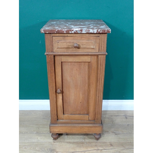 617 - An antique French marble topped walnut Pot Cupboard fitted single door 2ft 8in H x 1ft 3in W