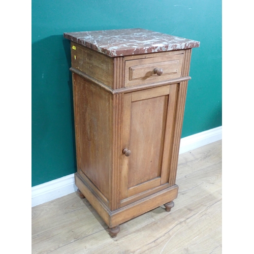 617 - An antique French marble topped walnut Pot Cupboard fitted single door 2ft 8in H x 1ft 3in W