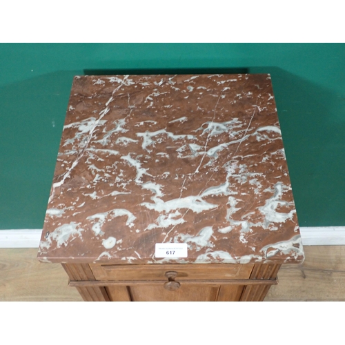 617 - An antique French marble topped walnut Pot Cupboard fitted single door 2ft 8in H x 1ft 3in W