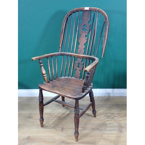 631 - A 19th Century ash Windsor Elbow Chair with pierced splat back A/F 3ft 9in H x 2ft 1in W