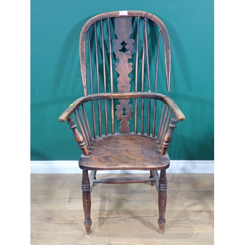 631 - A 19th Century ash Windsor Elbow Chair with pierced splat back A/F 3ft 9in H x 2ft 1in W