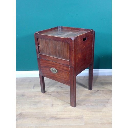 635 - An antique mahogany Wash Stand with sliding tambour front and pull out compartment beneath 2ft 6in H... 