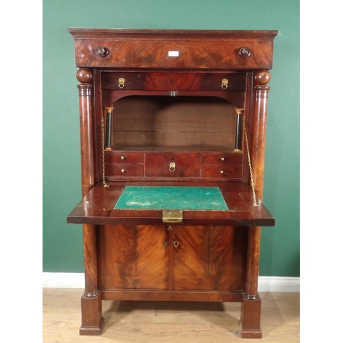 643 - A 19th Century mahogany Escritoire fitted fall front above pair of cupboard doors between turned col... 