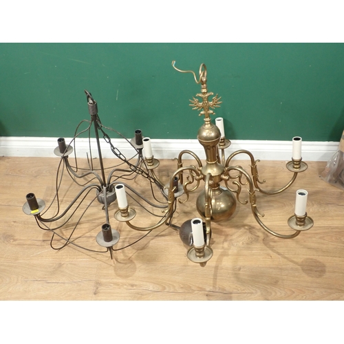 660 - A Dutch brass six branch Electrolier 2ft 8in D x 2ft 2in H and a five branch Electrolier